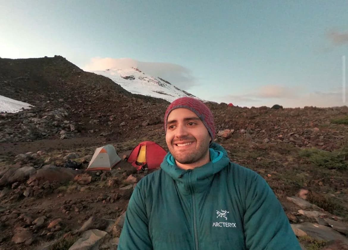 Armando Vera Carvajal camping in the mountains