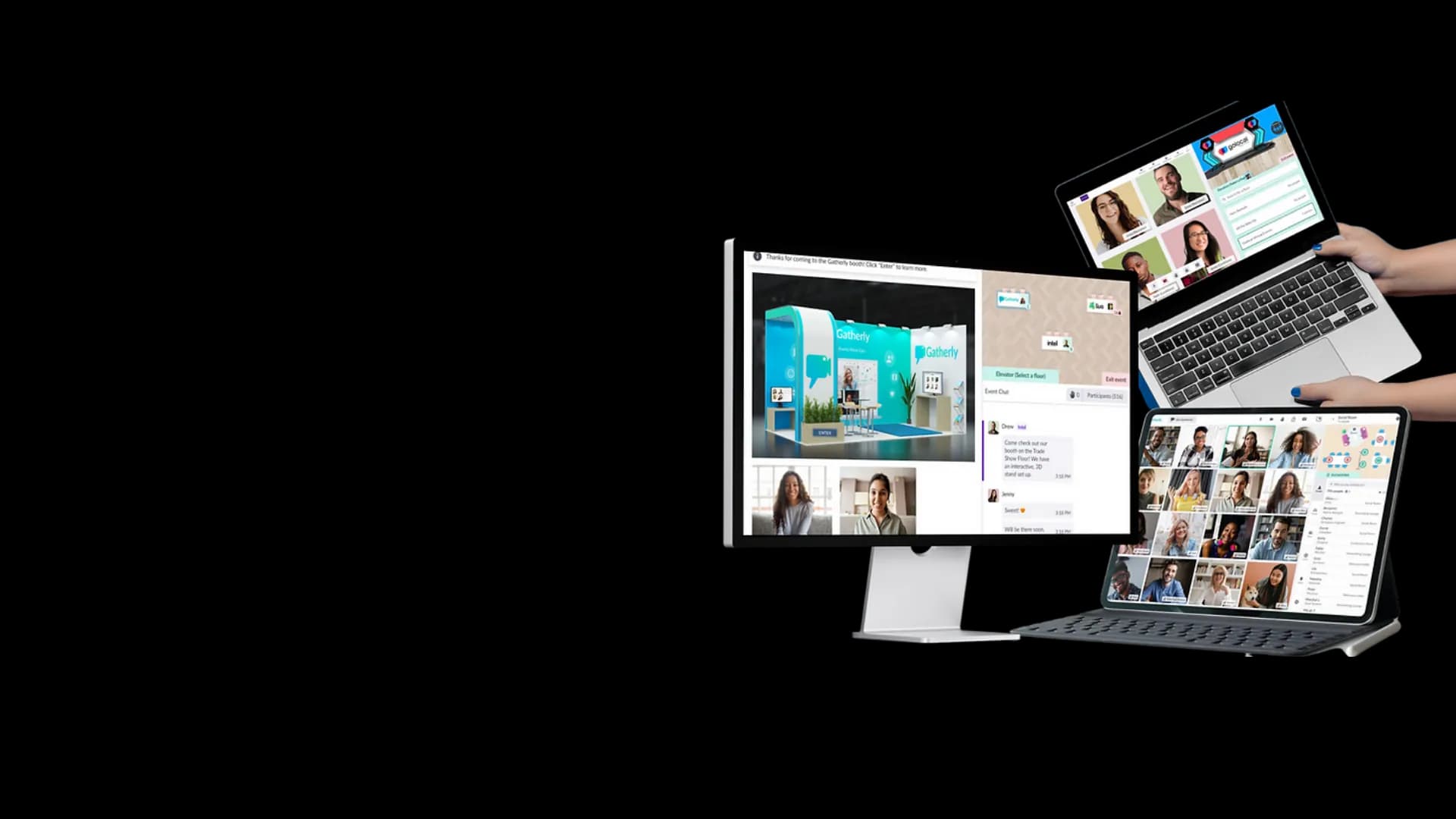 Gatherly running across desktop, tablet, and laptop devices